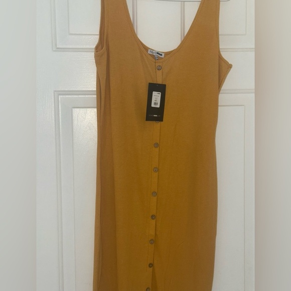 Fashion Nova Mustard Button-Down Midi Dress - Picture 3 of 5